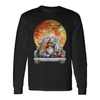 Harvest Fall Halloween Moon Gnomes Truck Bed Goth Cute Spook Long Sleeve T-Shirt - Seseable