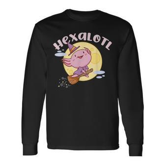 Hexalotl Axolotl Witch Halloween Kawaii Meme Long Sleeve T-Shirt - Seseable