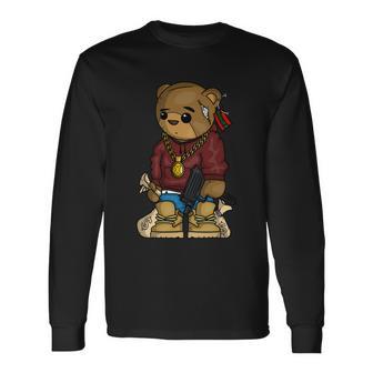 Hip Hop Teddy Bear With Gun Get Money Rap Music Lover Long Sleeve T-Shirt - Monsterry UK