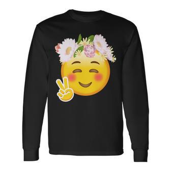 Hippy Smiley Face Peace Sign Tshirt Long Sleeve T-Shirt - Monsterry AU