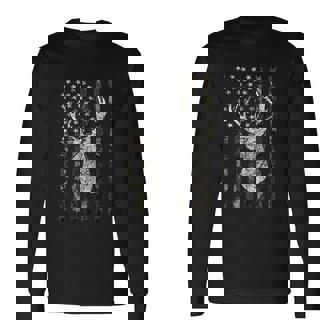 Hunting Season Buck Deer Hunting American Camouflage Usa Flag Long Sleeve T-Shirt - Thegiftio