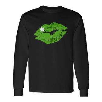 Irish Lips Kiss Clover St Pattys Day Long Sleeve T-Shirt - Thegiftio UK