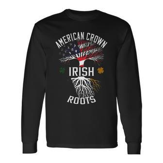 Irish Pride American Grown Irish Roots Proud Tree Irish Flag American Flag Long Sleeve T-Shirt - Thegiftio UK