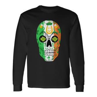 Irish Sugar Skull St Patricks Day Long Sleeve T-Shirt - Thegiftio UK