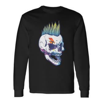 Iroquois Skeleton Scull Punk Rocker Halloween Party Costume Long Sleeve T-Shirt - Seseable