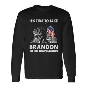 Its Time To Take Brandon To The Train Station Bigfoot Usa Flag Long Sleeve T-Shirt - Monsterry