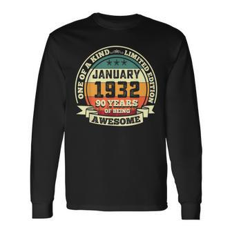 January 1932 90Th Birthday 90 Years Of Being Awesome Long Sleeve T-Shirt - Seseable