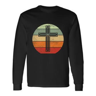 Jesus Retro Cross Christ God Faith Religious Christian Long Sleeve T-Shirt - Monsterry