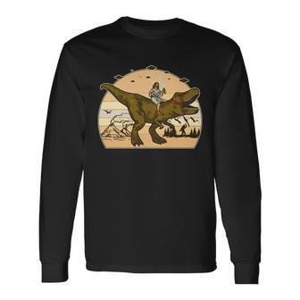 Jesus Riding T-Rex Dinosaur Vintage Long Sleeve T-Shirt - Monsterry AU