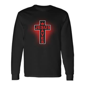Jesus Saves Christian Faith Cross Long Sleeve T-Shirt - Monsterry AU