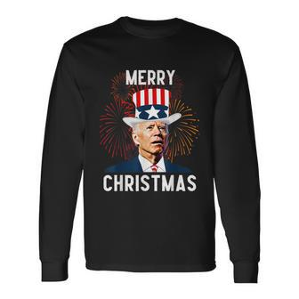 Joe Biden Merry Christmas For Fourth Of July Tshirt Long Sleeve T-Shirt - Monsterry