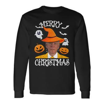 Joe Biden Merry Christmas Halloween Jokes Pumpkin Ghost Men Women Long Sleeve T-Shirt T-shirt Graphic Print - Thegiftio UK