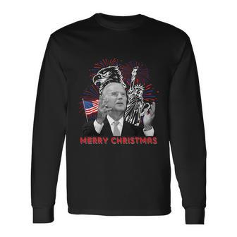 Joe Biden Merry Christmas In July Usa Flag 4Th Of July Long Sleeve T-Shirt - Monsterry UK