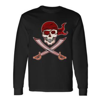Jolly Roger Pirate Skull Flag Logo Tshirt Long Sleeve T-Shirt - Monsterry
