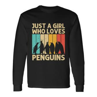Just A Girl Who Lives Penguins Retro Vintage Long Sleeve T-Shirt - Monsterry