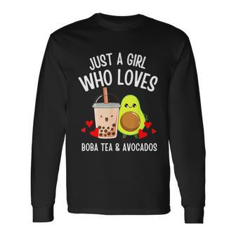 Just A Girl Who Loves Boba Tea & Avocados Cute Kawaii Teen Tshirt Long Sleeve T-Shirt - Monsterry