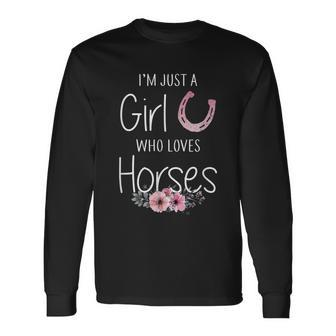 Just A Girl Who Loves Horses Horse For Girls Cute Long Sleeve T-Shirt - Thegiftio UK