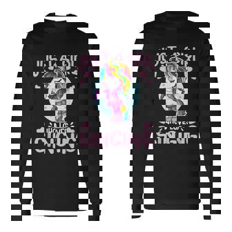 Just A Girl Who Loves Singing Karaoke Singer Unicorn Long Sleeve T-Shirt - Thegiftio