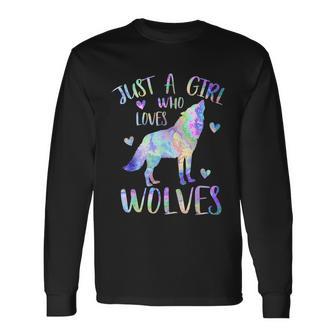 Just A Girl Who Loves Wolves Cute Wolf Lover Teen Girls Long Sleeve T-Shirt - Thegiftio
