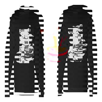 Kawaii Cat Eating Ramen Noodles Japanese Food Anime Long Sleeve T-Shirt - Thegiftio