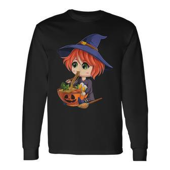 Kawaii Japanese Anime Witch Halloween Ramen Food Lovers V2 Long Sleeve T-Shirt - Seseable