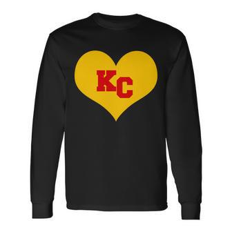 Kc Football Heart Kansas City Fan Long Sleeve T-Shirt - Monsterry