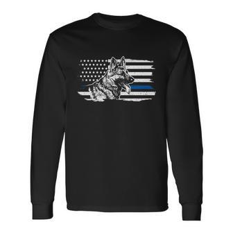 Kfunny 9 Unit German Shepherd Dog Thin Blue Line Patriotic Police Long Sleeve T-Shirt - Monsterry UK