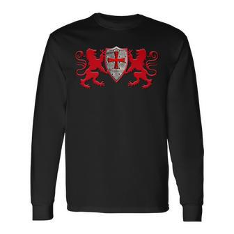 Knights Templar Shirt Two Lions And The Knights Shield Long Sleeve T-Shirt - Seseable