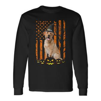 Labrador Retriever Dog Pumpkin American Flag Witch Halloween Men Women Long Sleeve T-Shirt T-shirt Graphic Print - Thegiftio UK