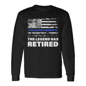 The Legend Has Retired Blue Thin Line Tshirt Long Sleeve T-Shirt - Monsterry CA