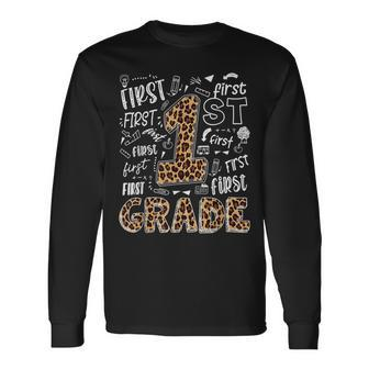 Leopard Print 1St Grade Teacher Back To School Long Sleeve T-Shirt - Seseable