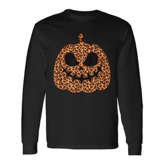 Leopard Jack O Lantern Pumpkin Halloween Print Lazy Costume Long Sleeve T-Shirt - Seseable