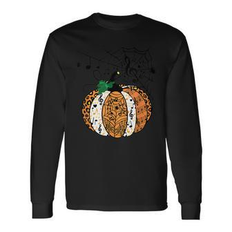 Leopard Pumpkin Music Teacher Halloween Spooky Season Long Sleeve T-Shirt - Seseable