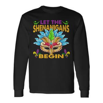 Let The Shenanigans Begin Mardi Gras Mask Costume Long Sleeve T-Shirt - Thegiftio