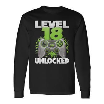 Level 18 Unlocked Video Gaming 18Th Birthday 2004 Gamer Game Long Sleeve T-Shirt - Seseable