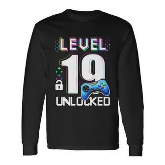 Level 19 Unlocked Video Game 19Th Birthday Boy Gamer Long Sleeve T-Shirt - Thegiftio UK
