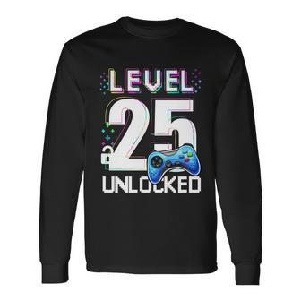 Level 25 Unlocked Video Game 25Th Birthday Boy Gamer Long Sleeve T-Shirt - Thegiftio UK