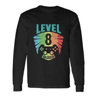 Level 8 Unlocked 8Th Birthday Boy Girl Gamer Level Long Sleeve T-Shirt - Thegiftio UK