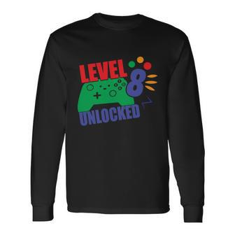 Level 8 Unlocked 8Th Gamer Video Game Birthday Video Game Long Sleeve T-Shirt - Thegiftio UK