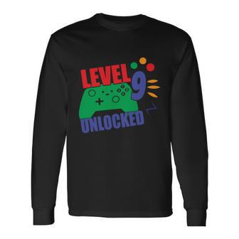 Level 9 Unlocked 9Th Gamer Video Game Birthday Video Game Long Sleeve T-Shirt - Thegiftio UK