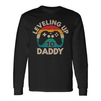 Leveling Up To Daddy 2021 Pregnancy Announcement Idea To Husband Men Becoming A Daddy Baby Reveal Fathers Day Long Sleeve T-Shirt - Thegiftio UK
