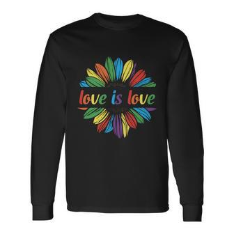 Lgbt Rainbow Sunflower Love Is Love Pride Month Long Sleeve T-Shirt - Monsterry