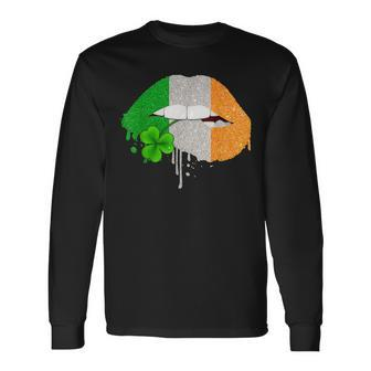 Lips Sexy Green Irish Leopard Flag Shamrock St Patricks Day Men Women Long Sleeve T-Shirt T-shirt Graphic Print - Thegiftio UK