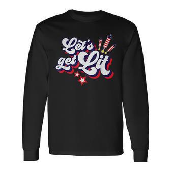 Lets Get Lit Fireworks 4Th Of July Retro Vintage Long Sleeve T-Shirt | Seseable UK