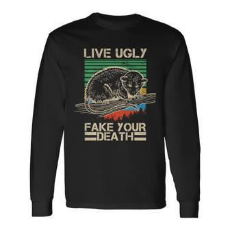 Live Ugly Fake Your Death Retro Vintage Opossum Long Sleeve T-Shirt - Monsterry CA