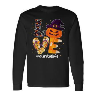 Love Auntie Life Punpkin Autumn Fall Halloween Costume Men Women Long Sleeve T-Shirt T-shirt Graphic Print - Thegiftio UK