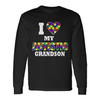 I Love My Autistic Grandson Autism Tshirt Long Sleeve T-Shirt - Monsterry DE