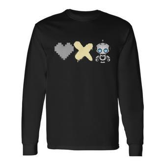 Love Death Robots Yellow Pixel Heart X And Cute Robot Long Sleeve T-Shirt - Monsterry DE