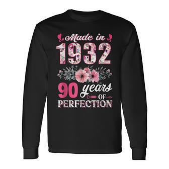 Made In 1932 Floral 90 Years Old 90Th Birthday Long Sleeve T-Shirt - Seseable