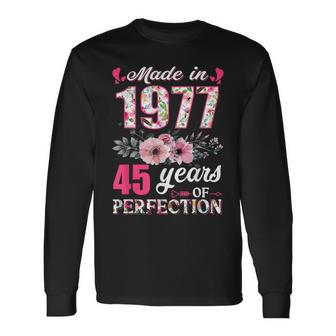 Made In 1977 Floral 45 Year Old 45Th Birthday Women Long Sleeve T-Shirt - Seseable